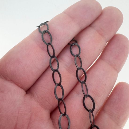 Wholesale Chain, Oxidized Sterling Silver 8x6mm Flat Cable Oval Chain, Bulk Chain by the foot
