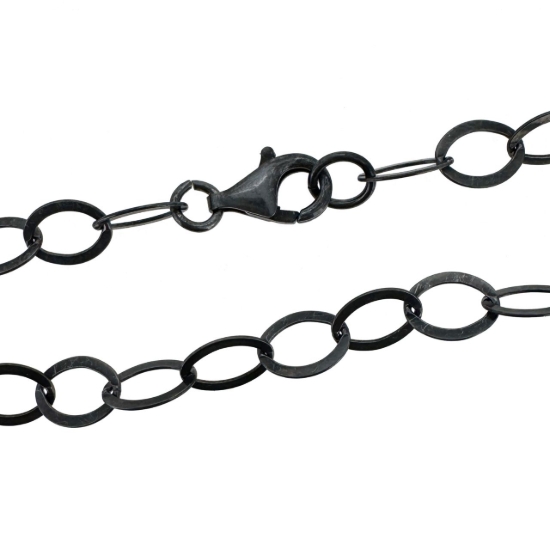 Wholesale Oxidized 925 Italian Sterling Silver Finished Chain - Flat Cable Oval Chain