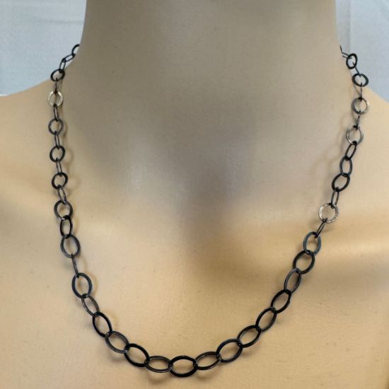 Wholesale Oxidized 925 Italian Sterling Silver Finished Chain - Flat Cable Oval Chain