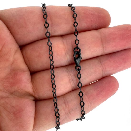 Wholesale Oxidized 925 Sterling Silver Finished Chain - Diamond Shaped Flat Cable Chain