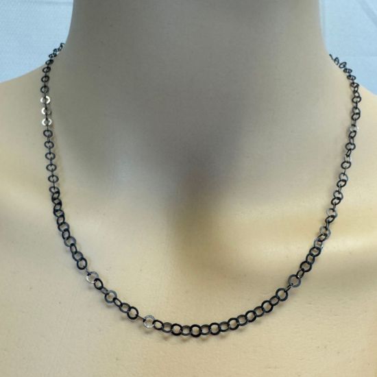 Wholesale Oxidized 925 Sterling Silver Finished Flat Circle Link Cable Chain