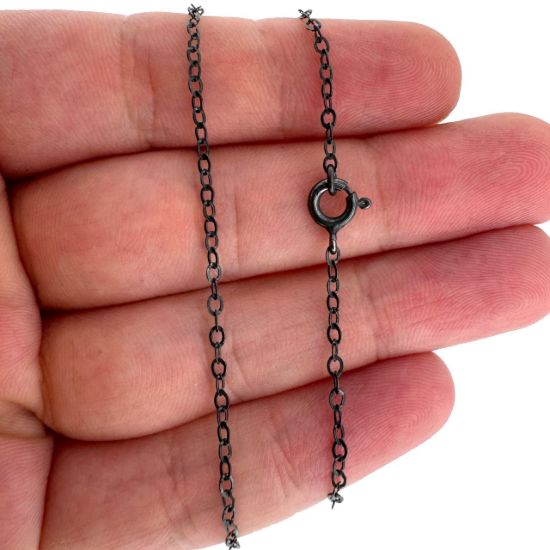 Wholesale Oxidized 925 Italian Sterling Silver Finished Chain - 2.5mm Flat Oval Cable Chain