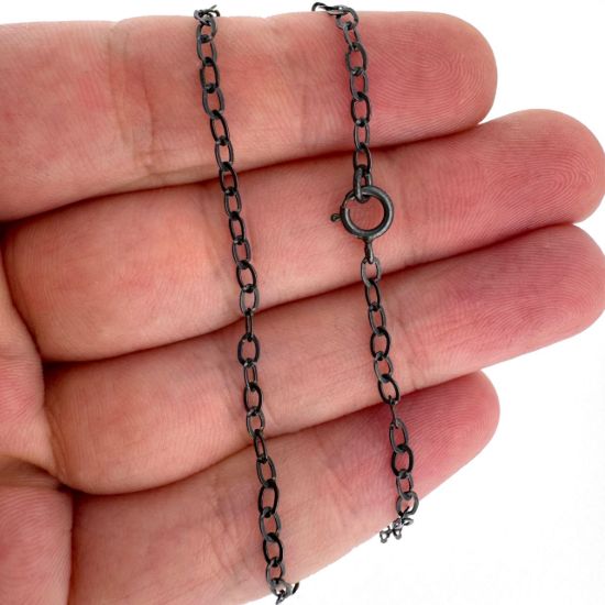 Wholesale Oxidized 925 Italian Sterling Silver Finished Chain - 3.5mm Flat Oval Cable Chain