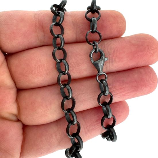 Wholesale Oxidized 925 Sterling Silver Finished Jewelry Chain - Huge Chunky 6.5mm Rolo