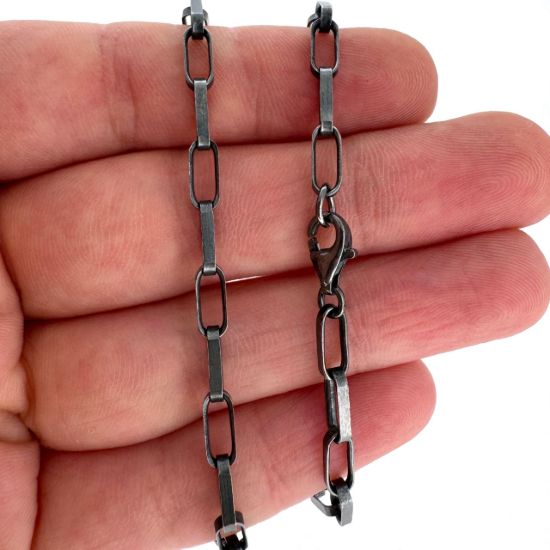 Wholesale Oxidized 925 Sterling Silver Finished Jewelry Chain - Big Flat Oval Rolo Chain 