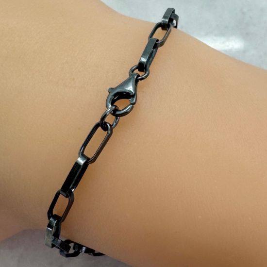 Wholesale Oxidized 925 Sterling Silver Finished Jewelry Chain - Big Flat Oval Rolo Chain 