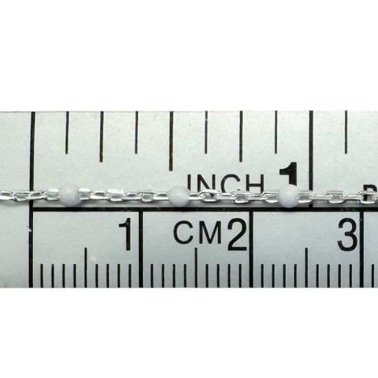 Wholesale 925 Sterling Silver Cable Chain with White Enamel Link - Bulk Chain by the Foot