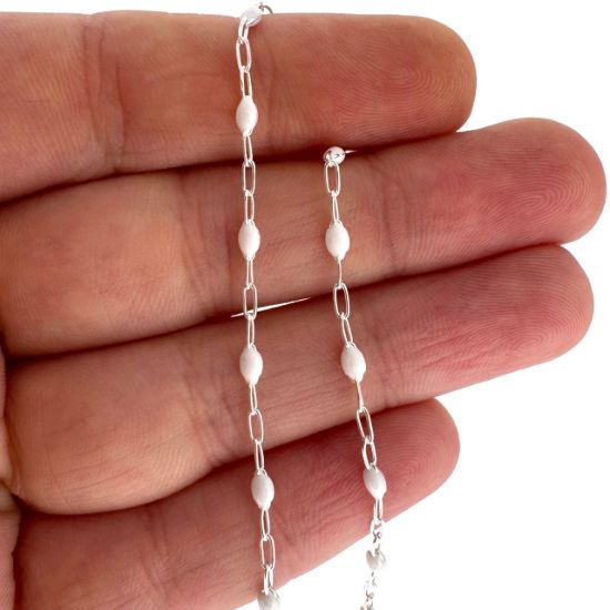 Wholesale 925 Sterling Silver Long Box -1+3 PaperClip Enamel Chain(White Color)--3.6mm by 1.6mm(Sold per foot)