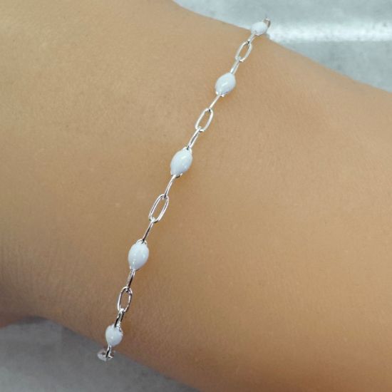 Wholesale 925 Sterling Silver Long Box -1+3 PaperClip Enamel Chain(White Color)--3.6mm by 1.6mm(Sold per foot)