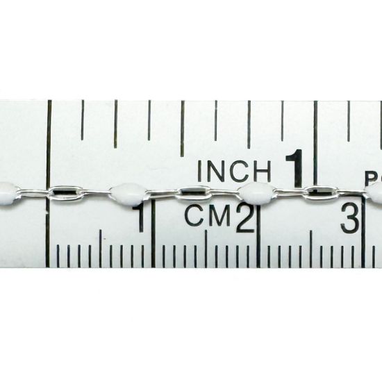 Wholesale 925 Sterling Silver Long Box -1+3 PaperClip Enamel Chain(White Color)--3.6mm by 1.6mm(Sold per foot)