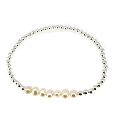 wholesale sterling silver Beaded Stretchy Bracelet with Freshwater Pearls 