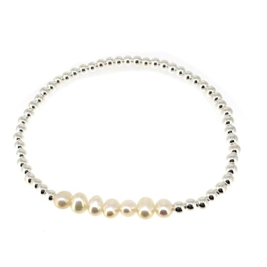 wholesale sterling silver Beaded Stretchy Bracelet with Freshwater Pearls 