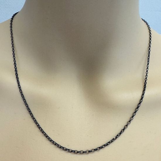 Wholesale Oxidized Sterling Silver Finished Chain - 2mm Oval Diamond Cut Rolo Chain