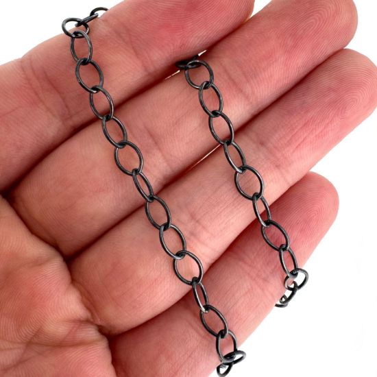 Wholesale Oxidized Sterling Silver Bulk Chain - 5.8x4.2mm Thick Round Oval Cable Chain (sold per foot)