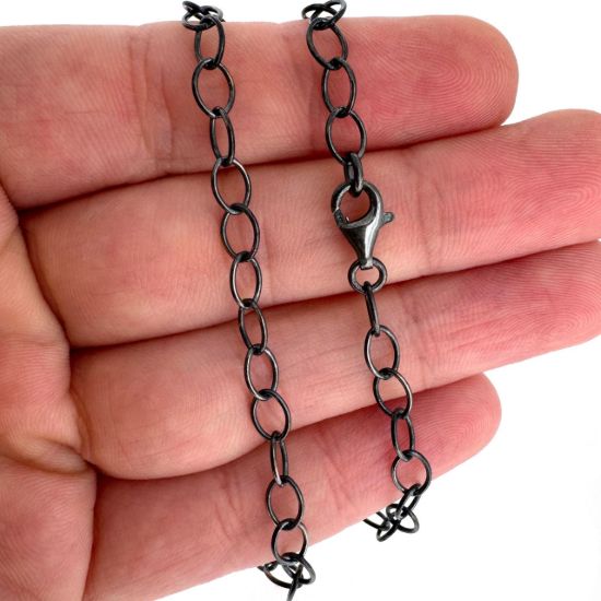 Wholesale Oxidized 925 Sterling Silver Finished Jewelry Chain - Thick Oval Cable Chain
