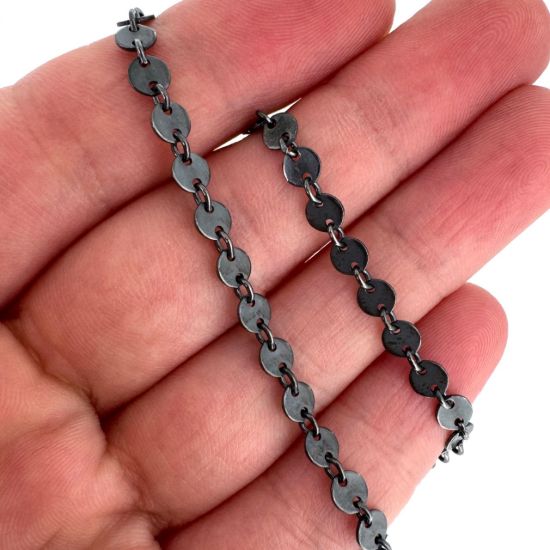 Wholesale Oxidized 925 Sterling Silver Bulk Chain - 4mm Round Sequin Disc Chain by the foot