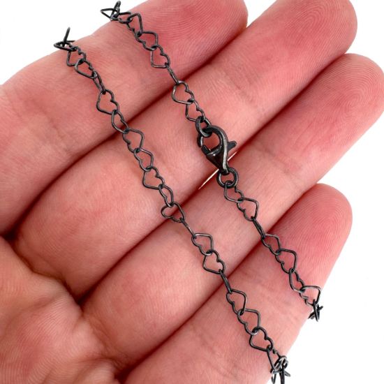 Wholesale Oxidized 925 Sterling Silver Finished Jewelry Chain - Heart Link Chain
