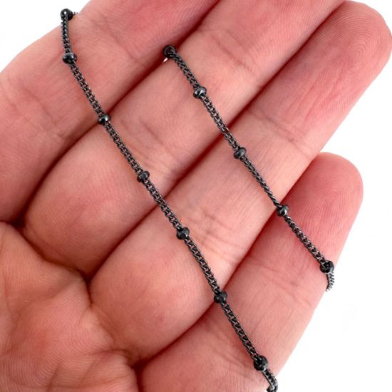 Wholesale Oxidized 925 Sterling Silver Bulk Chain - 1.8mm Ball Curb Satellite Chain (Sold per foot)