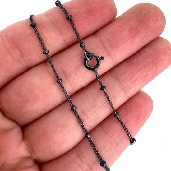 Wholesale Oxidized 925 Sterling Silver Finished Jewelry Chain - Ball Satellite Curb Chain