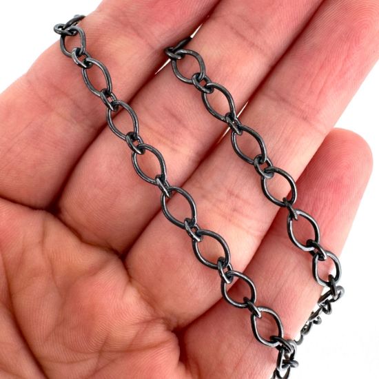 Wholesale Oxidized 925 Sterling Silver Bulk 1+1 Oval Cable Chain 7mm by 5mm - (sold per foot) 