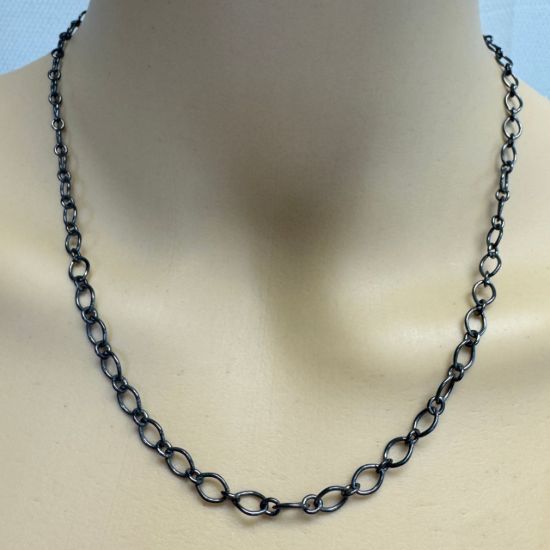 Wholesale Oxidized 925 Sterling Silver Bulk 1+1 Oval Cable Chain 7mm by 5mm - (sold per foot) 