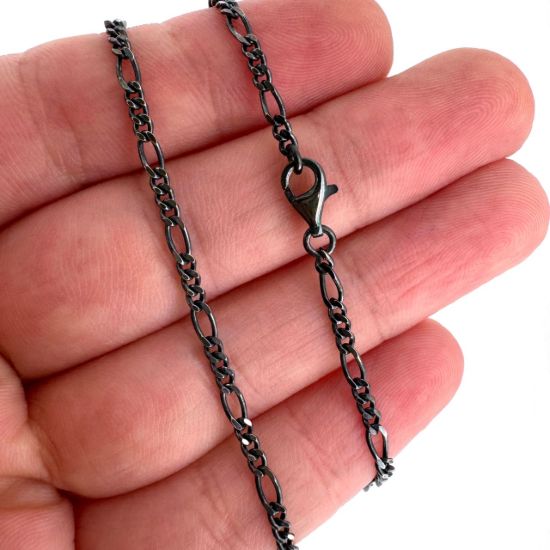 Wholesale Oxidized 925 Sterling Silver Finished Jewelry Chain - 2.1mm Figaro Chain
