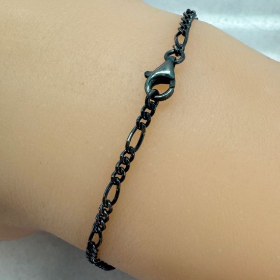 Wholesale Oxidized 925 Sterling Silver Finished Jewelry Chain - 2.1mm Figaro Chain