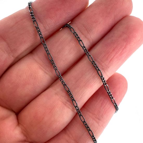 Wholesale Oxidized 925 Sterling Silver Small Figaro Chain 1.4mm  (sold per foot )