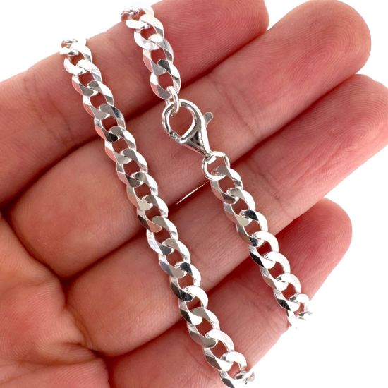 Wholesale 925 Sterling Silver Finished Jewelry Chain - Diamond Cut Flat Cuban Chain