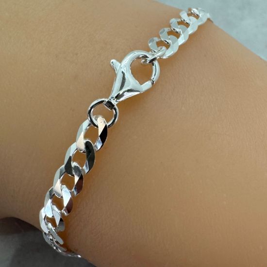 Wholesale 925 Sterling Silver Finished Jewelry Chain - Diamond Cut Flat Cuban Chain