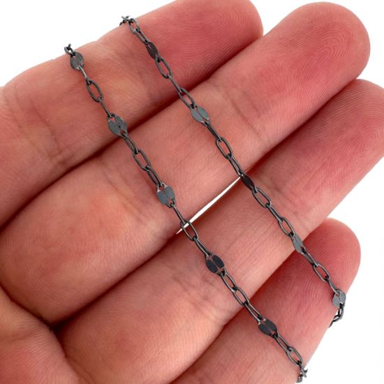 Wholesale Oxidized 925 Sterling Silver 1+3 Flattened Paperclip Chain - 1.5mm by 3.5mm (sold per foot )