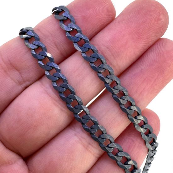 Wholesale Oxidized 925 Sterling Silver Diamond Cut Flat Cuban Curb Chain 4.8mm (sold per foot )