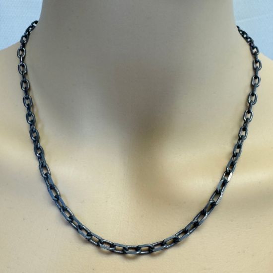 Wholesale Oxidized 925 Sterling Silver Finished Jewelry Chain- 7x4mm Diamond Cut Box chain 