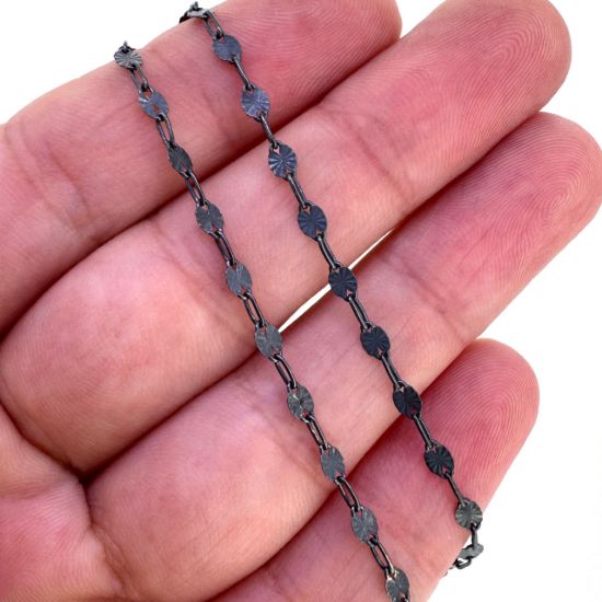 Wholesale Oxidized Sterling Silver Bulk Chain - Sunburst Paperclip Chain 3.5 x 1.2mm