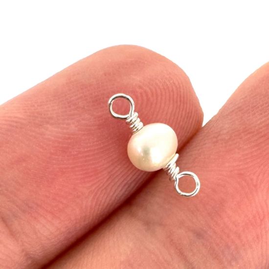 Wholesale 925 Sterling Silver Fresh Water Single Pearl Connectors -4mm (sold per piece)