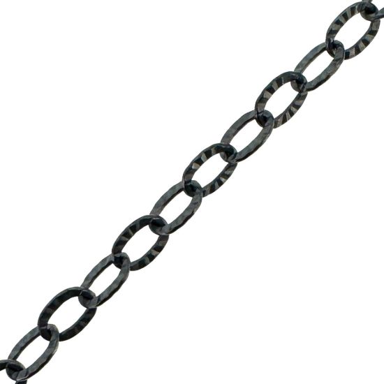 Wholesale Oxidized 925 Sterling Silver Textured Cable Chain 3.2mm by 2.2mm (sold per foot)