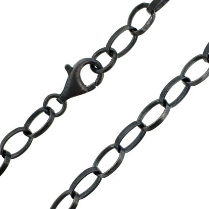 Wholesale Oxidized 925 Sterling Silver Finished Chain - Chunky Flat Oval Rolo Chain