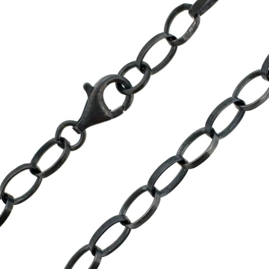 Wholesale Oxidized 925 Sterling Silver Finished Chain - Chunky Flat Oval Rolo Chain