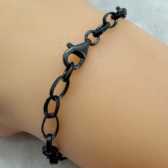 Wholesale Oxidized 925 Sterling Silver Finished Chain - Chunky Flat Oval Rolo Chain