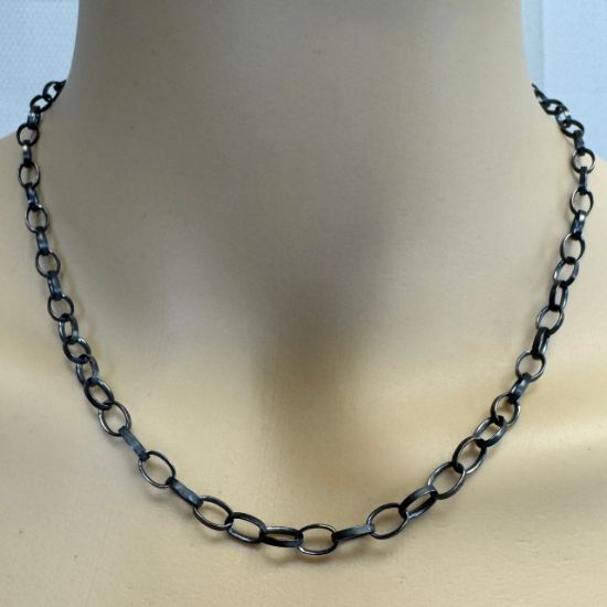 Wholesale Oxidized 925 Sterling Silver Finished Chain - Chunky Flat Oval Rolo Chain