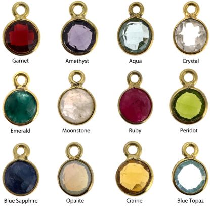 Wholesale Gold Over Sterling Silver Bezel Charm Pendant - 7mm Tiny Circle Shape - Set of 12 Months 