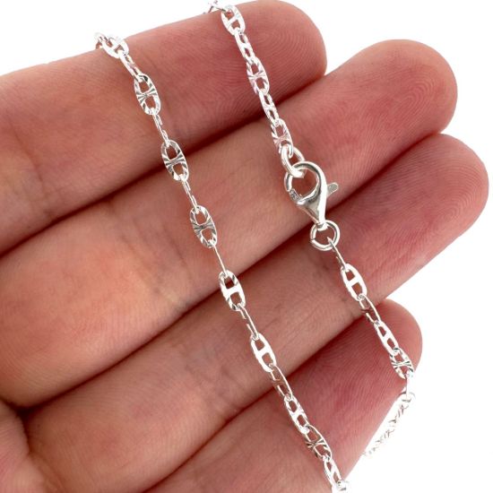 Wholesale 925 Sterling Silver Finished Jewlery Chain - Textured Marina Link Chain