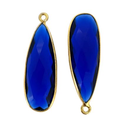 Wholesale Gold Over Sterling Silver Bezel Charm Pendant - 34x11mm Elongated Teardrop - Blue Iolite Quartz