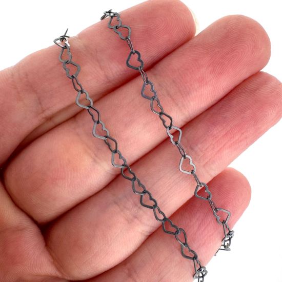Wholesale Oxidized Sterling Silver Bulk Chain - Flat Heart Chain - 4.5mm x 2.7mm (Sold Per Foot)