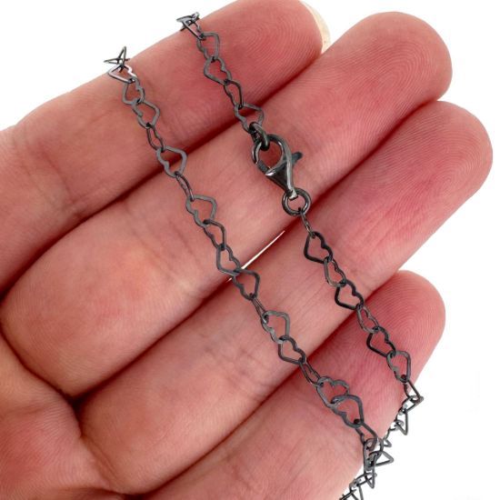 Wholesale Oxidized 925 Sterling Silver Finished Jewelry Chain - 4.5*2.7mm Flat Heart 