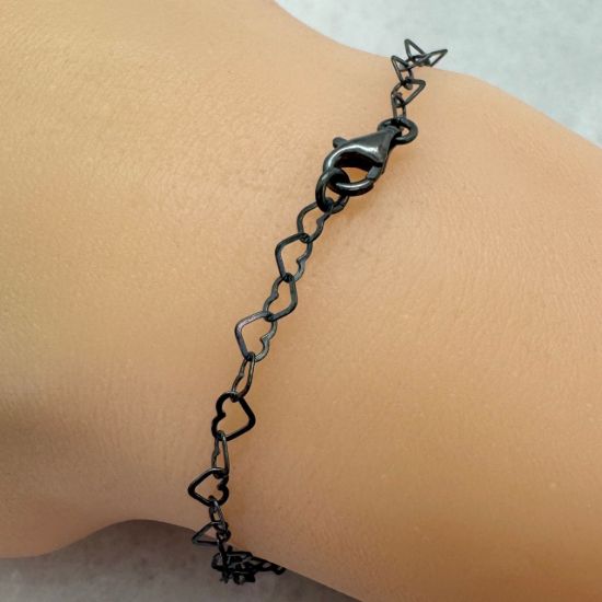 Wholesale Oxidized 925 Sterling Silver Finished Jewelry Chain - 4.5*2.7mm Flat Heart 