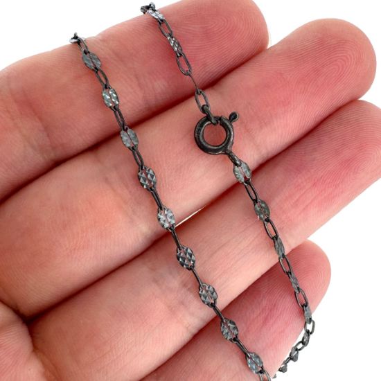 Wholesale Oxidized 925 Sterling Silver Finished Jewlery Chain - Textured Disc Paperclip Chain