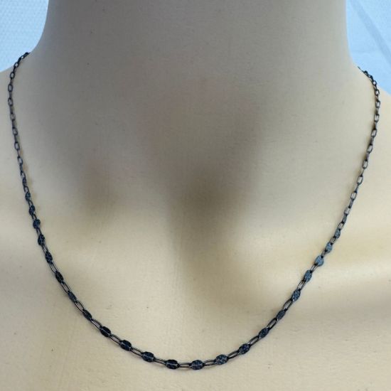 Wholesale Oxidized 925 Sterling Silver Finished Jewlery Chain - Textured Disc Paperclip Chain