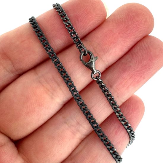 Wholesale Oxidized 925 Sterling Silver Finished Jewlery Chain - Solid Curb Chain