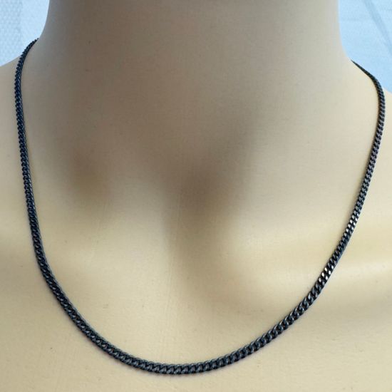 Wholesale Oxidized 925 Sterling Silver Finished Jewlery Chain - Solid Curb Chain